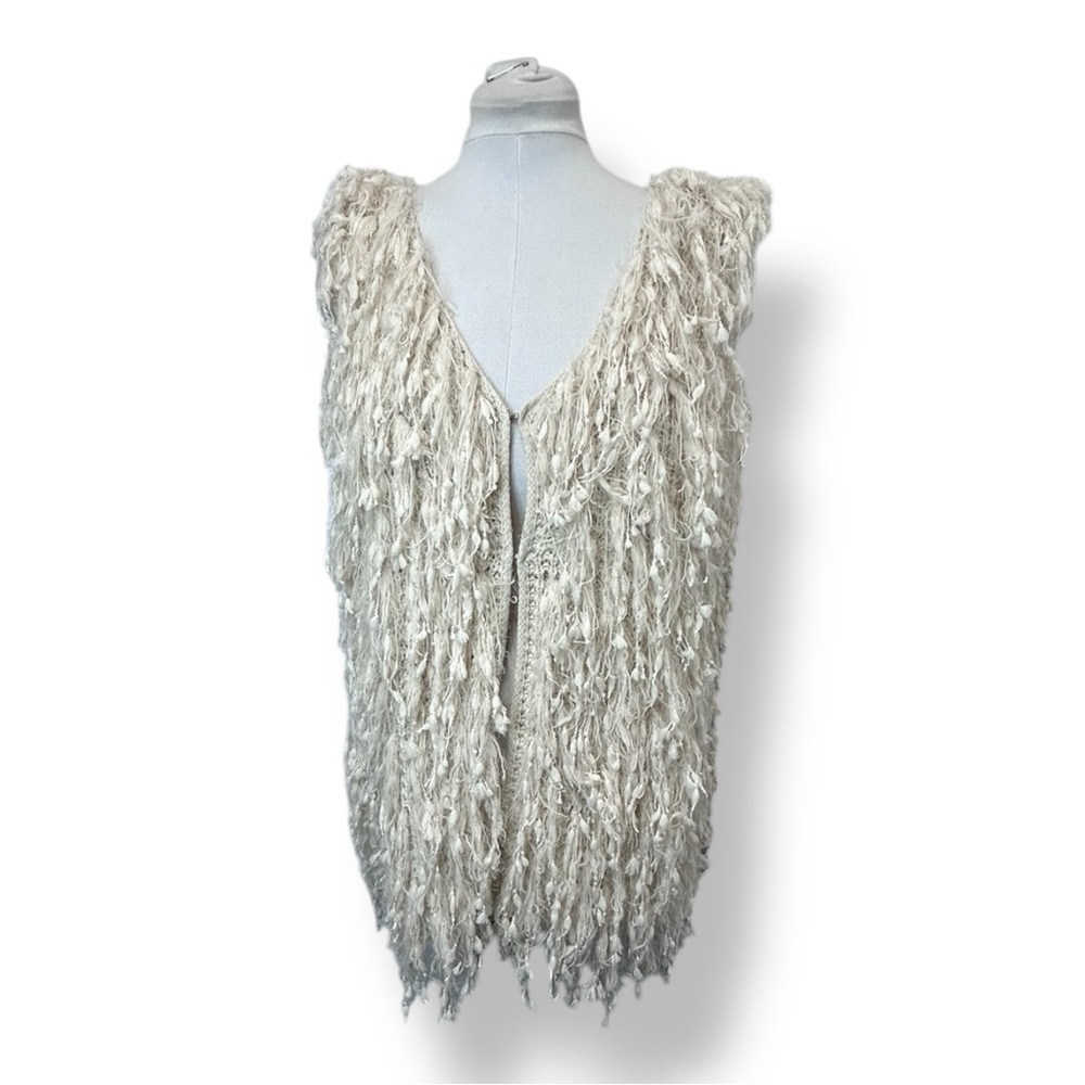 JODIFL Women’s Shaggy Textured Knit Vest Chic Yarn Boho Hippie Sweater Cream L